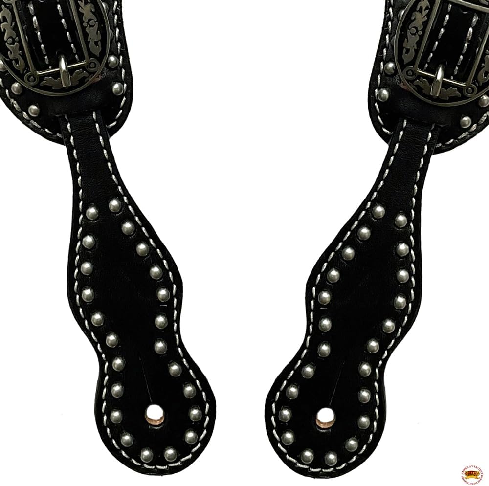 HILASON Correas de cuero occidentales Espuelas talladas con brillo de diamante