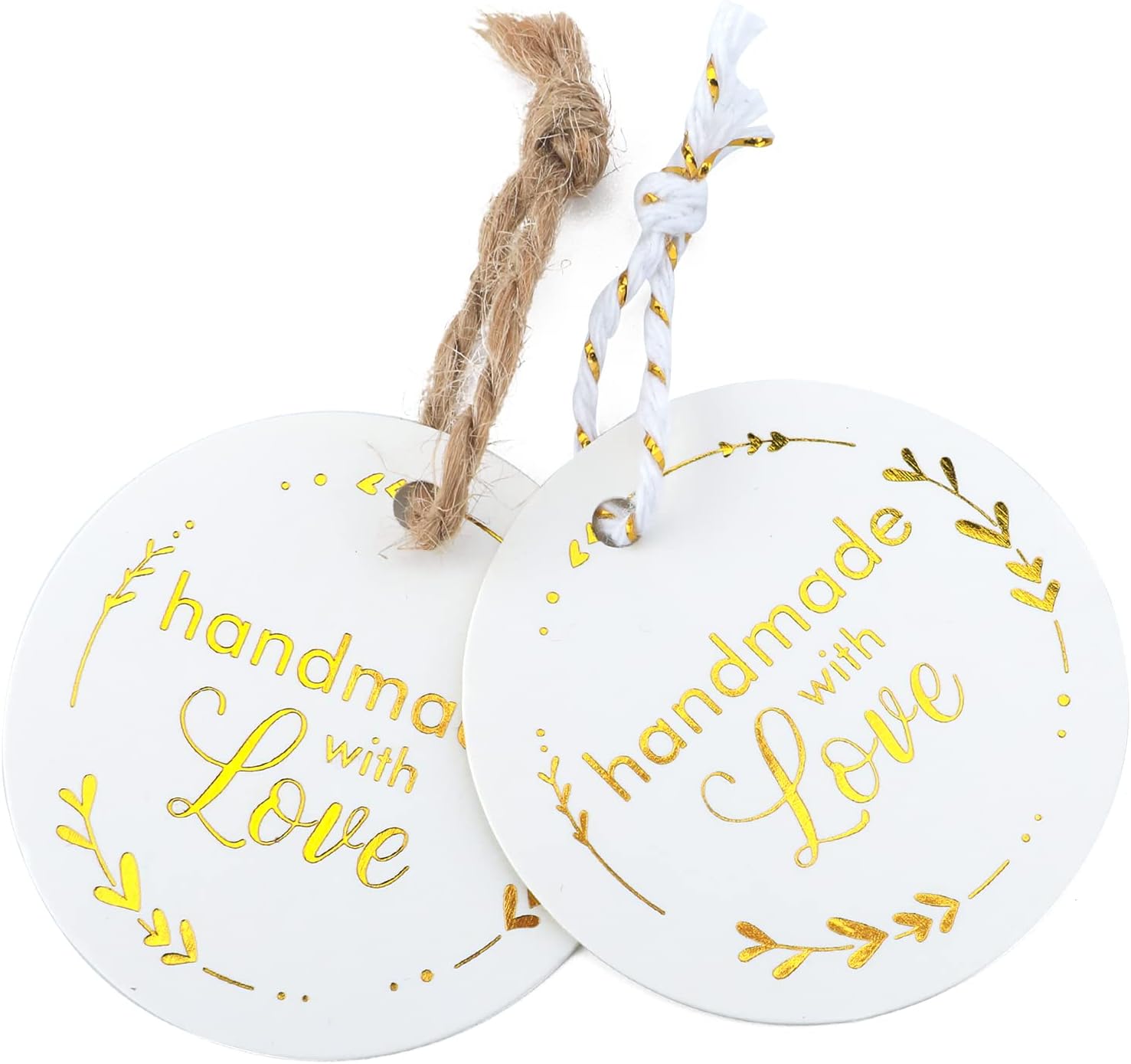joycraft 100 etiquetas de regalo hechas a mano, lámina dorada hecha a mano con etiquetas de amor con cuerda, etiquetas colgantes de papel kraft