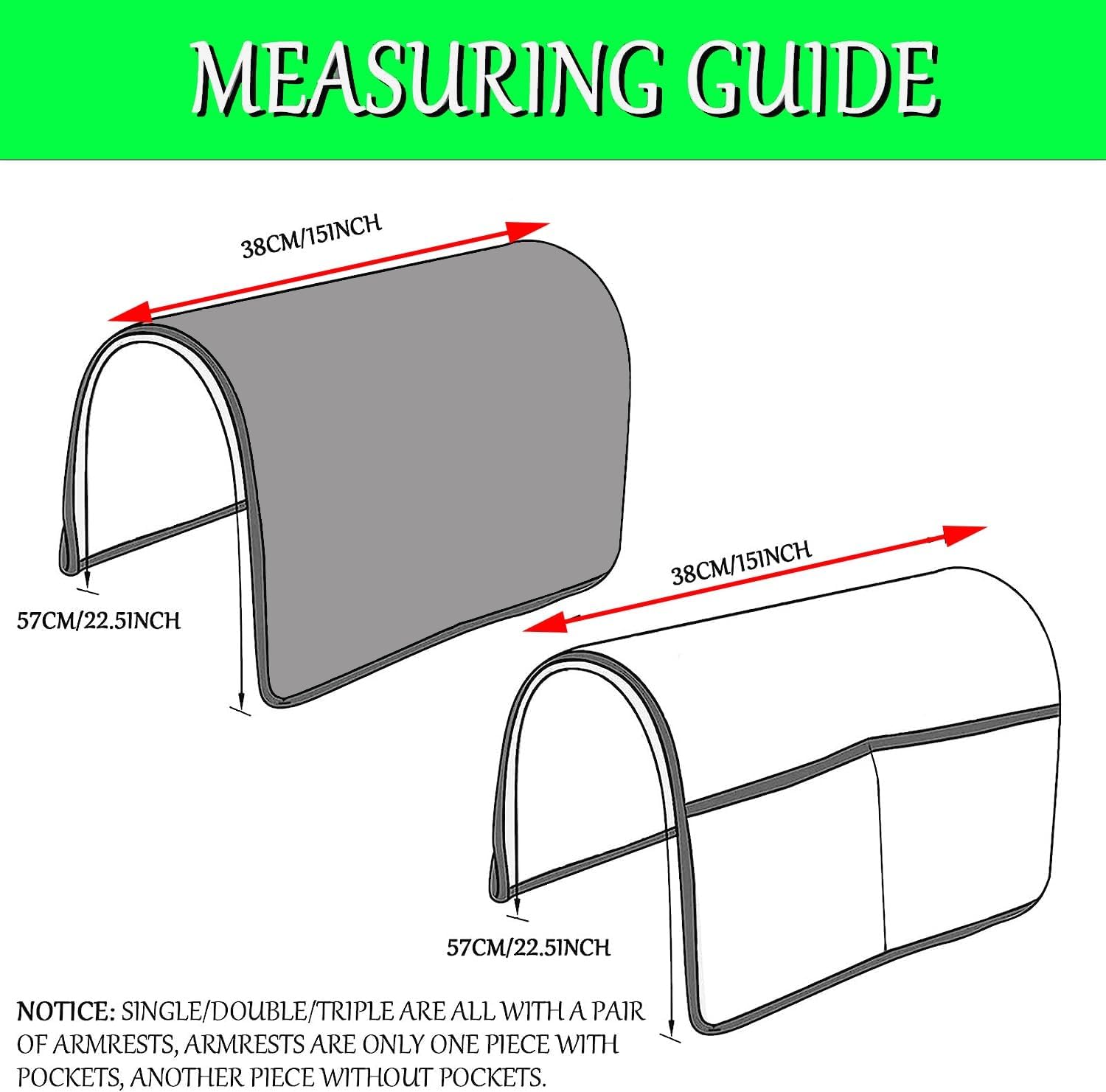 Fundas para reposabrazos de sofá, fundas para reposabrazos de 1 a 3 plazas con bolsillo antideslizante, acolchadas, a prueba de agua, protector de
