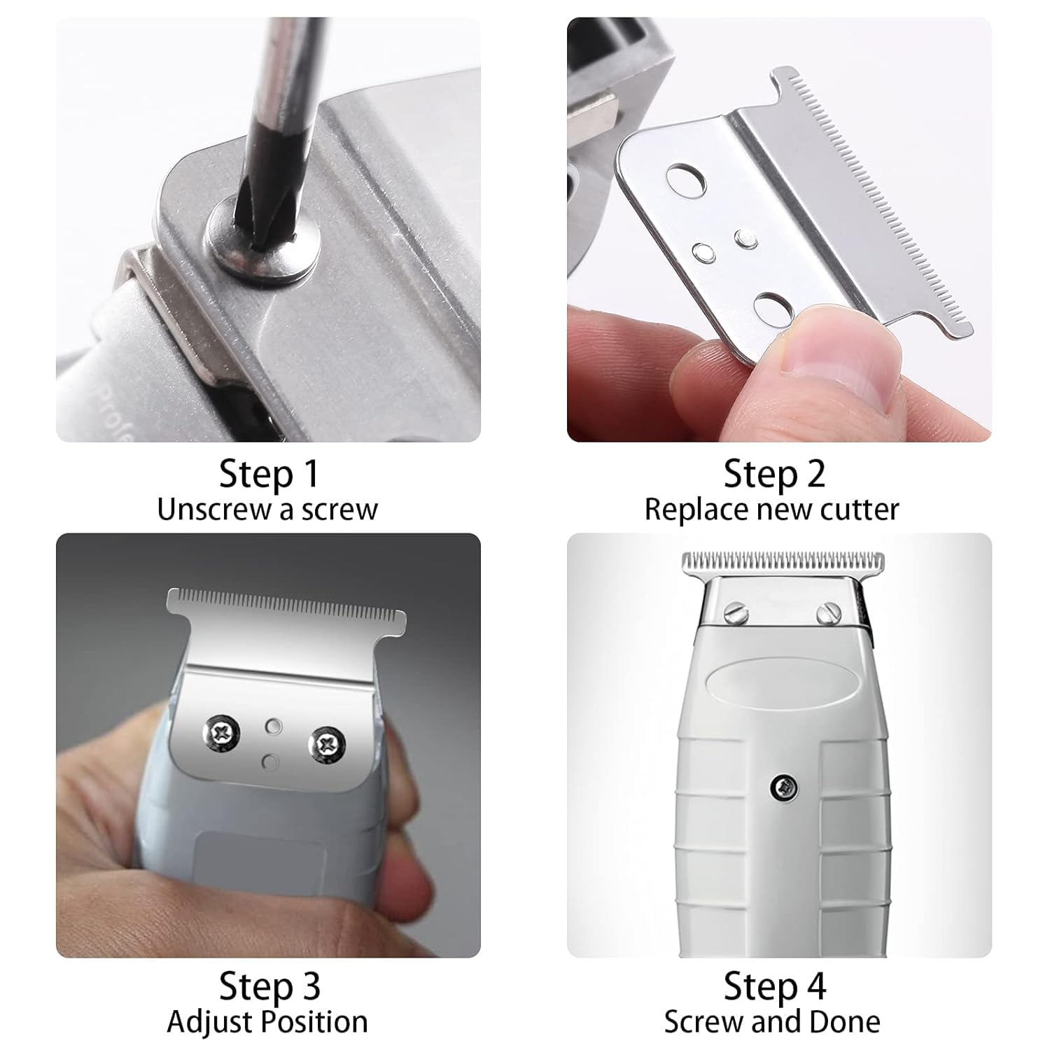 Paquete de 3 cuchillas de repuesto T Outliner compatibles con recortadora Andis GTXGTO, repuesto para cortapelos en T (hoja T de acero plateado +