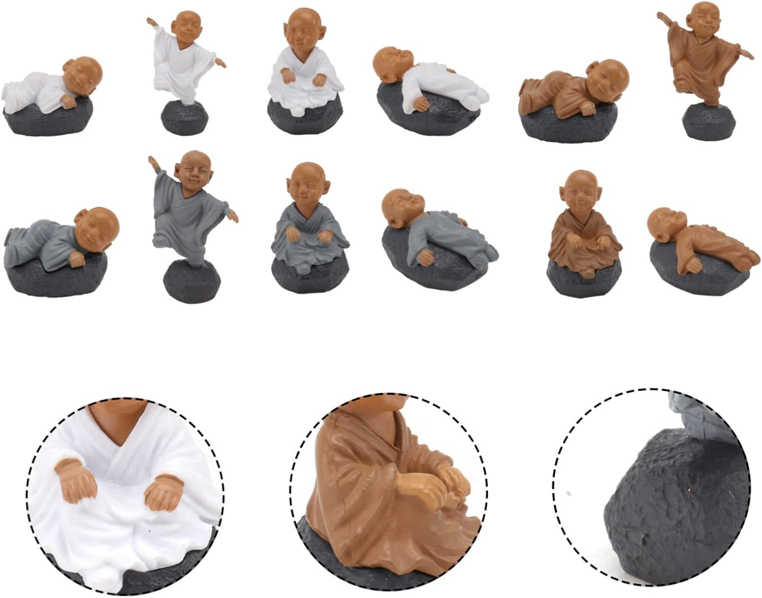 12 piezas de ornamento de paisaje de monje adornos en miniatura accesorios para tablero de instrumentos de automóvil, estatuas al aire libre, figura