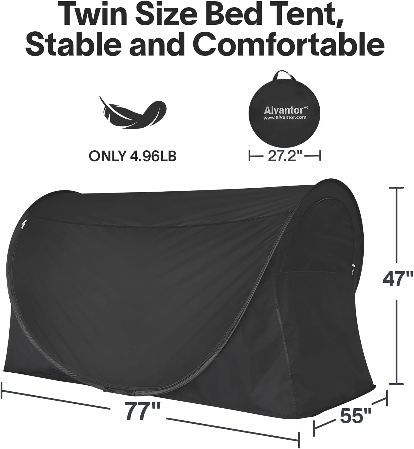 Alvantor Tienda de campaña para cama de tamaño matrimonial, toldo de cama desplegable de fácil instalación, opaca y de malla transpirable, tienda de