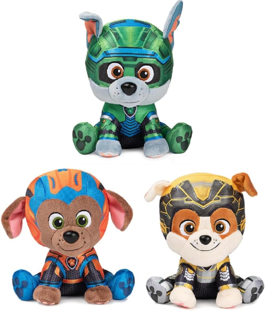 Gund Paw Patrol The Mighty Movie – Paquete de 3 peluches Rocky Zuma Rubble de 6 pulgadas