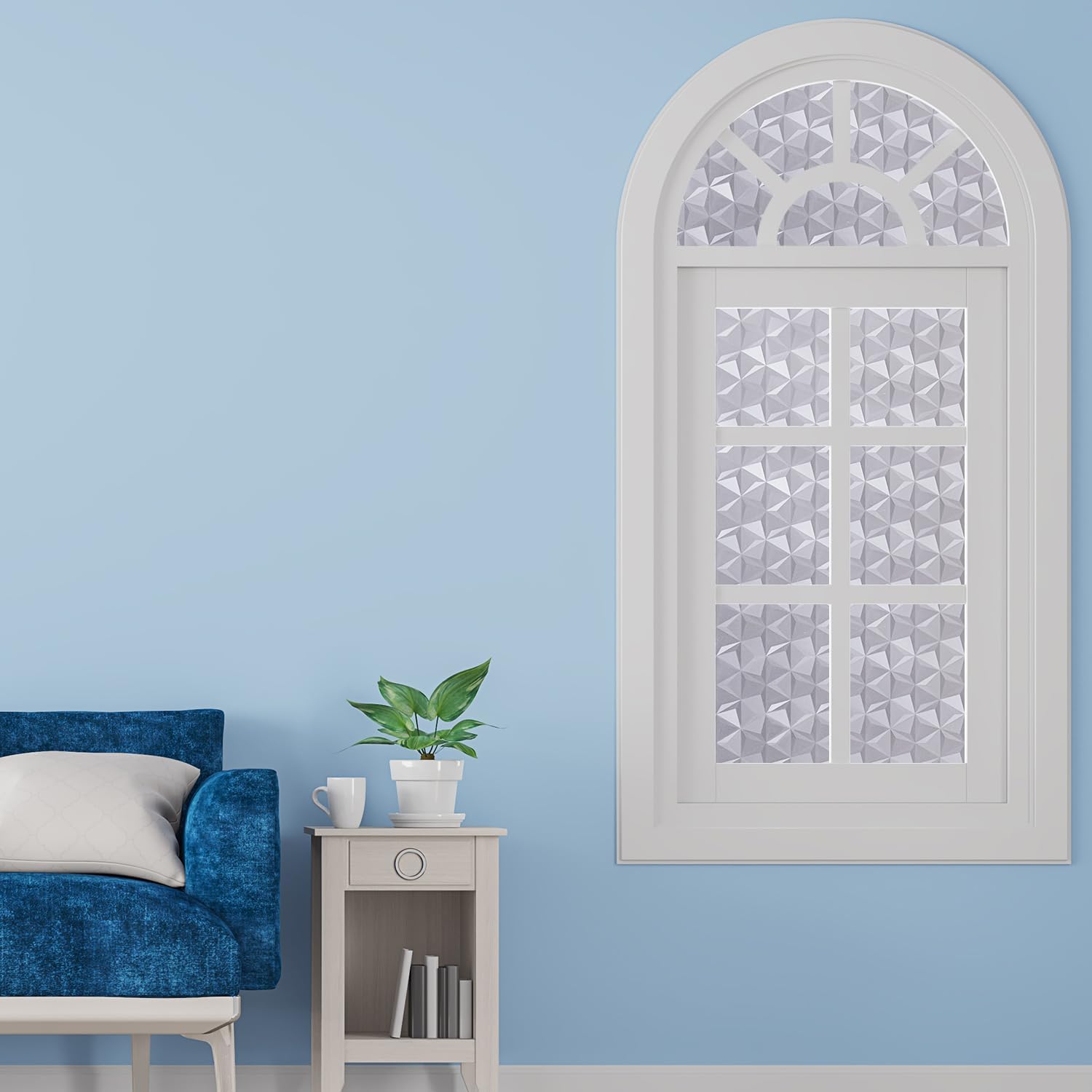 Bloss Película decorativa de privacidad para ventana, diseño de diamante 3D, no adhesiva, para control de calor en casa, oficina, 17.7 x 78.7