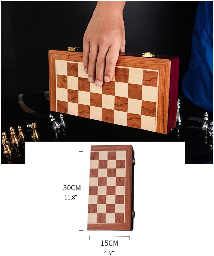 Juego de ajedrez plegable de metal con almacenamiento para piezas de ajedrez de metal chapado en cobre retro, juego de mesa de regalo