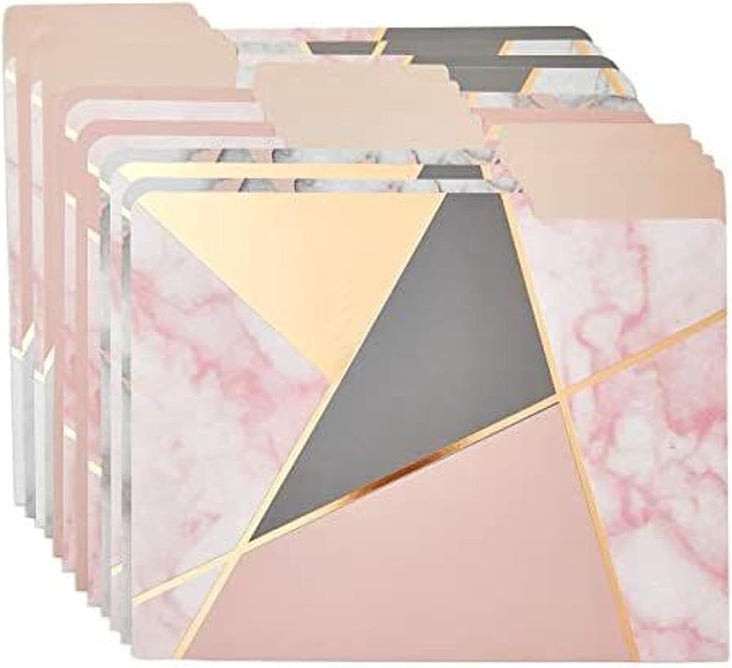 Carpetas geométricas de mármol, suministros de oficina de oro rosa (tamaño carta, paquete de 12)