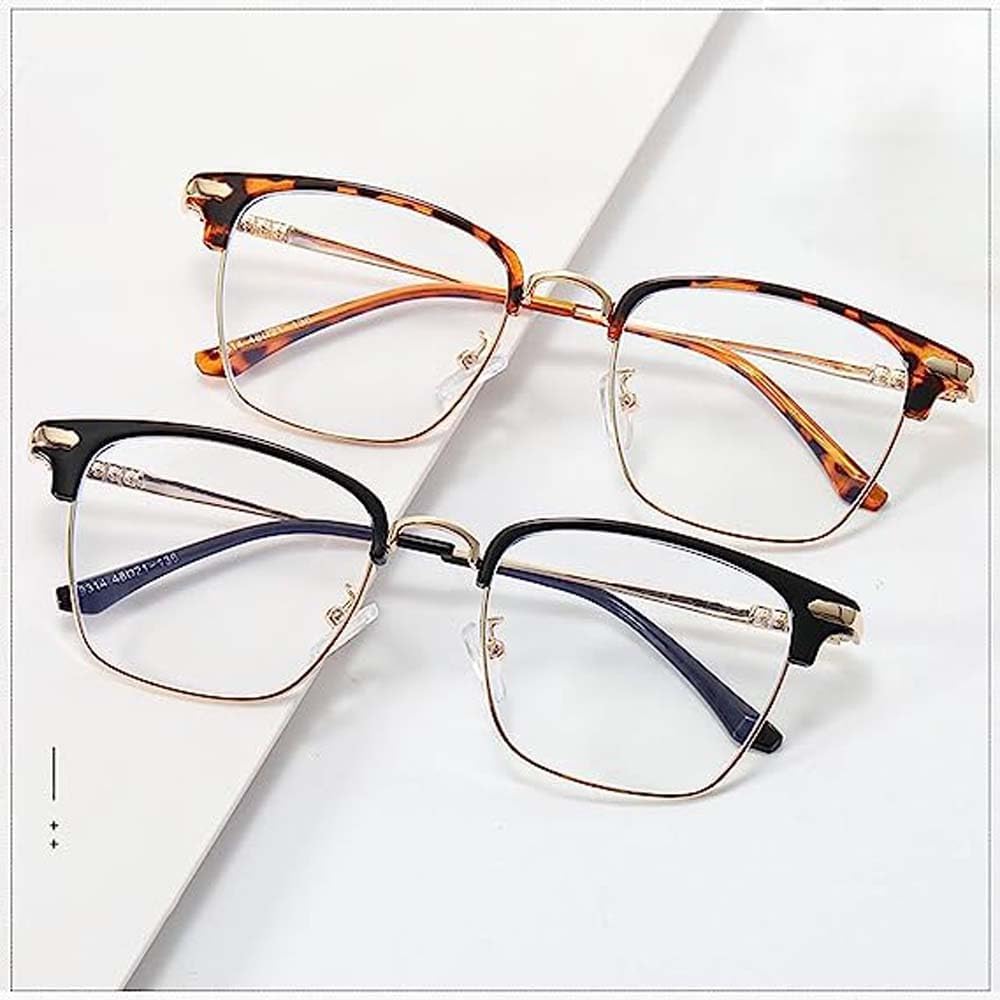 FROBON Gafas de media montura para miope, lentes retro de metal para hombres y mujeres