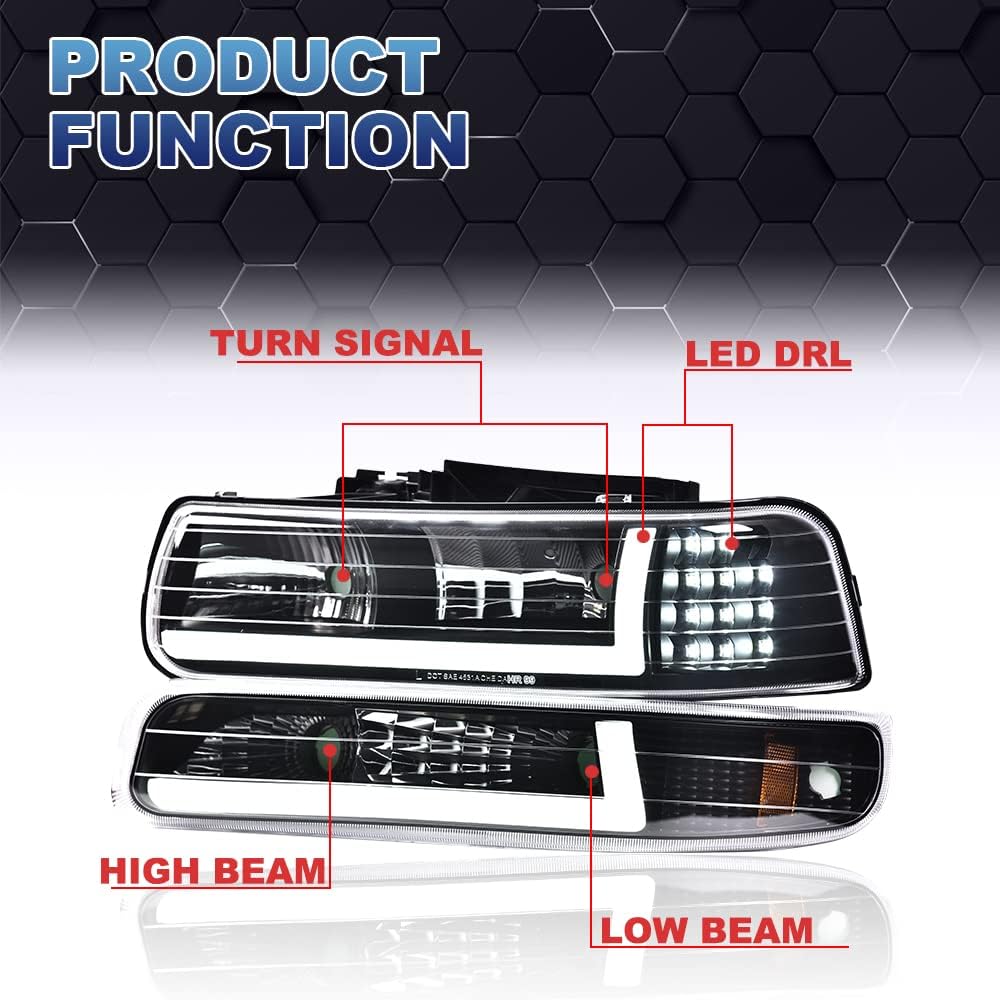 PIT66 – Faros delanteros LED, compatibles c99-02 Chevy Silverado 1500 250001-02 Silverado 1500HD 2500HD 350000-06 Tahoe Suburban 1500 2500
