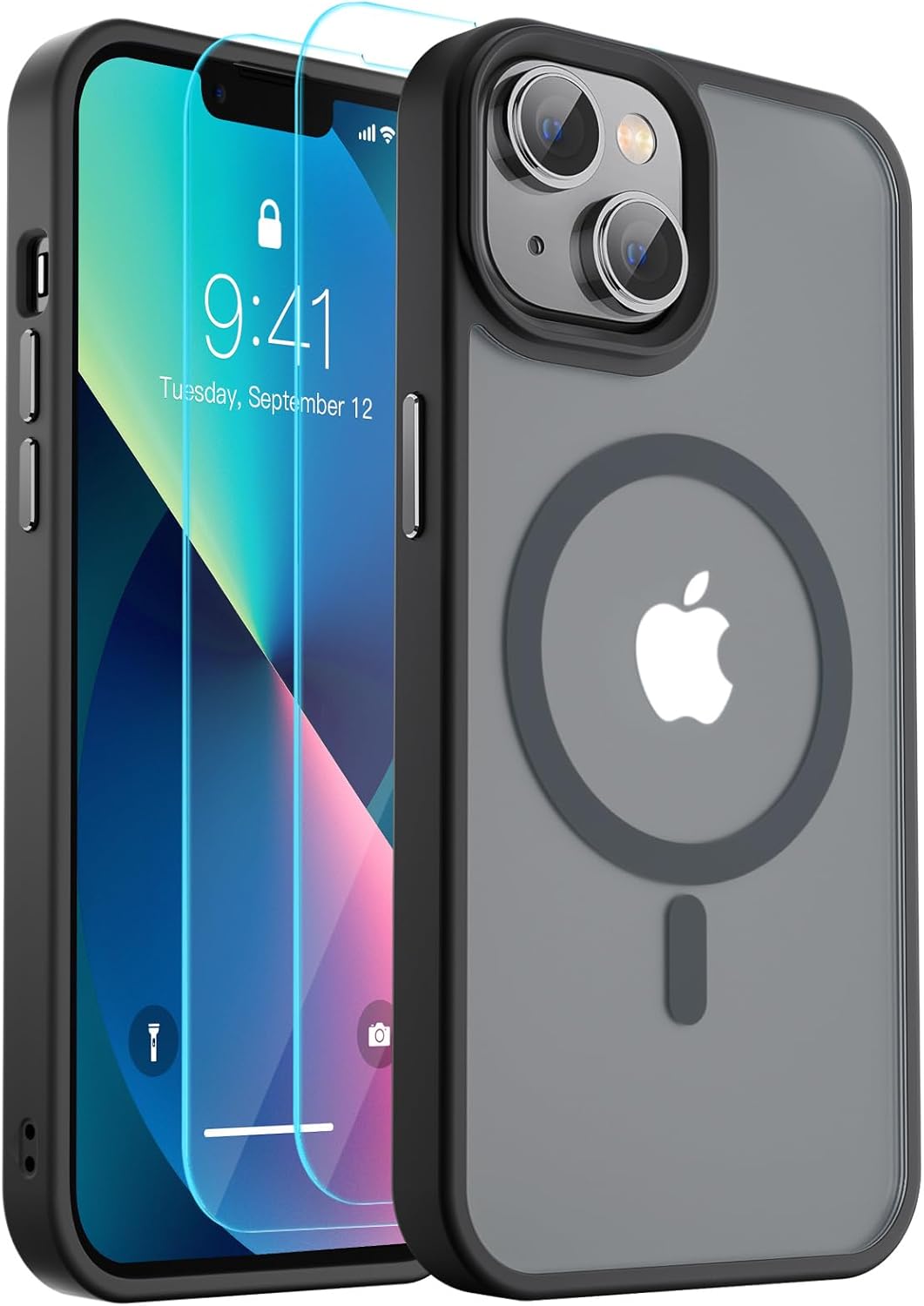SUPFINE Funda magnética para iPhone 13, compatible con MagSafe, protección contra caídas de grado militar de 10 pies, 2 protectores de pantalla de