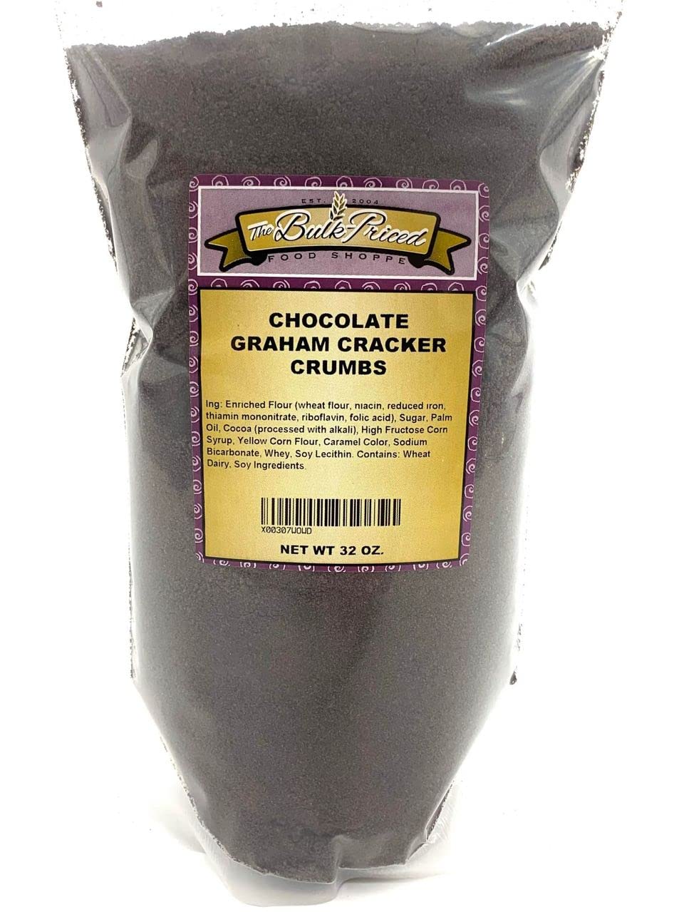 Chocolate Graham Cracker Crumbs, tamaño a granel (2 libras bolsa de pie con cierre de cremallera resellable)