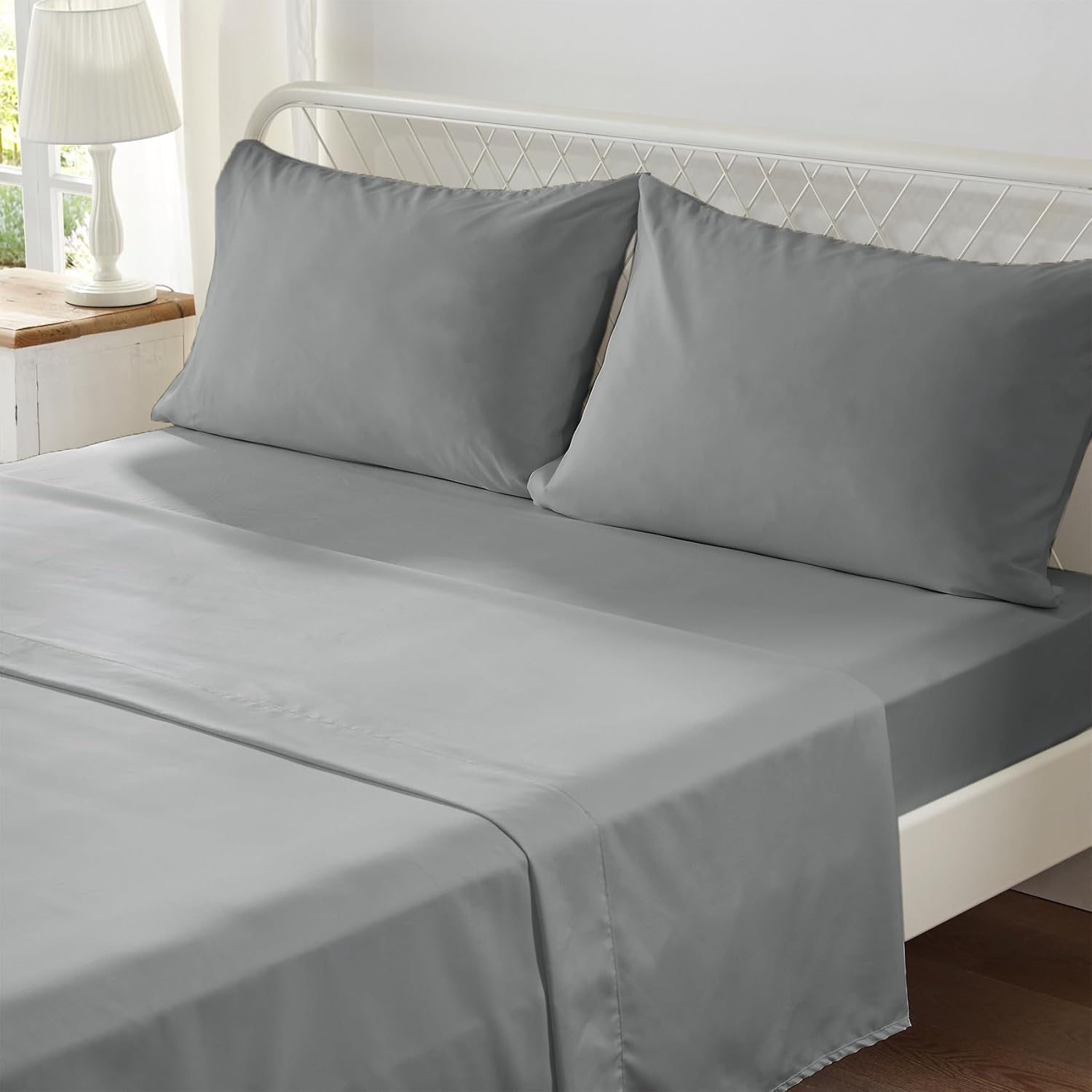 Anluoer – Juego de edredón tamaño King, color gris, con relieve, 7 piezas, para todas las estaciones, incluye 1 edredón, 2 fundas de almohada, 2