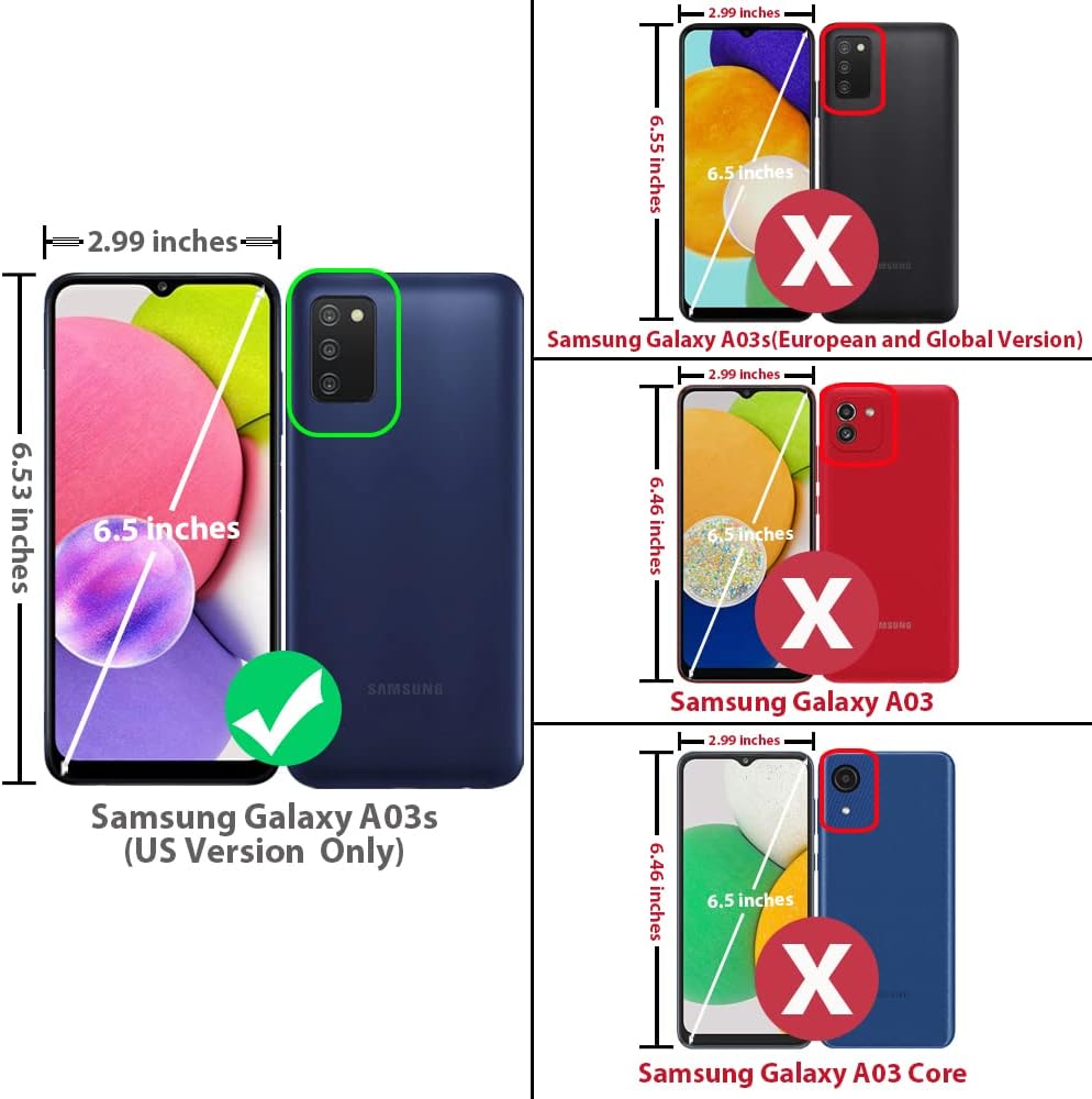 TJS Funda compatible con Samsung Galaxy A03S, con protector de pantalla de vidrio templado, soporte magnético con soporte magnético resistente