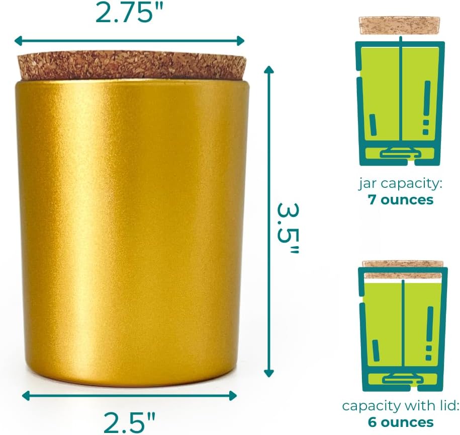 Direct Candle Supply Vaso de vidrio de 8 fl oztarro dorado con tapa de corcho 12pk para hacer velas