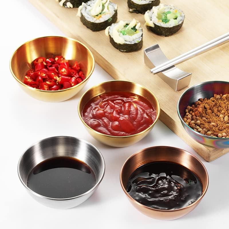 Platos de salsa, 12 cuencos de acero inoxidable de 3.46 pulgadas, mini platos individuales redondos para condimentos, platos para sushi (plateado)