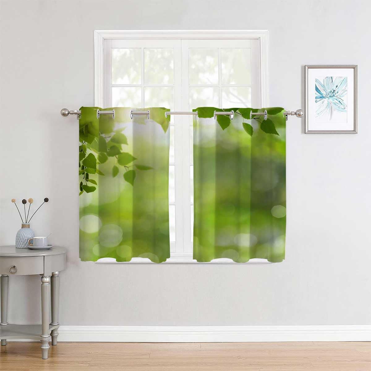 YANFENQI Cortinas para Habitacion Cortinas para Habitacion – Cortinas opacas con ojales para puertas de cristal con hojas verdes, 72 pulgadas de