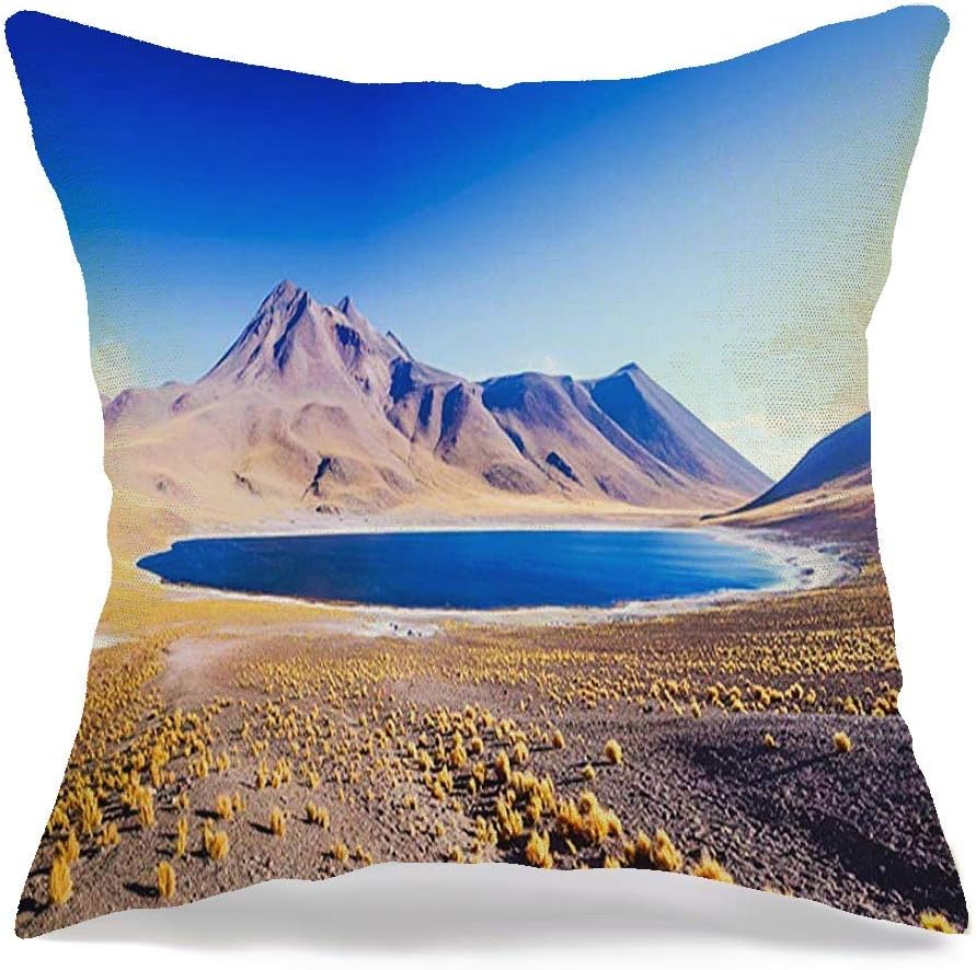 Decorative Throw Pillow Cover Case in Travel Amazing Lake Rocky Miscanti Highlands High Place Atacama Chile Near Nature Parks Outdoor Linen Square