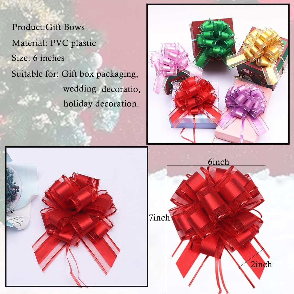 6 lazos de regalo grandes, lazos para envolver regalos, 6 pulgadas, cesta y decoración de boda, lazos de envoltura de regalos de vacaciones y