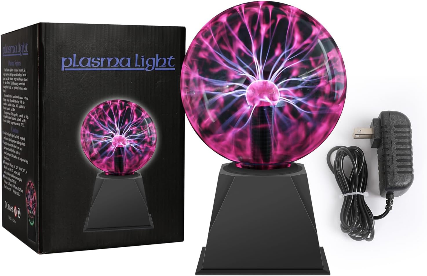 DELIPOP Bola de plasma de 8 pulgadas, luz roja con cable enchufable, lámpara mágica de bola de plasma, luz de discoteca sensible al tacto y al