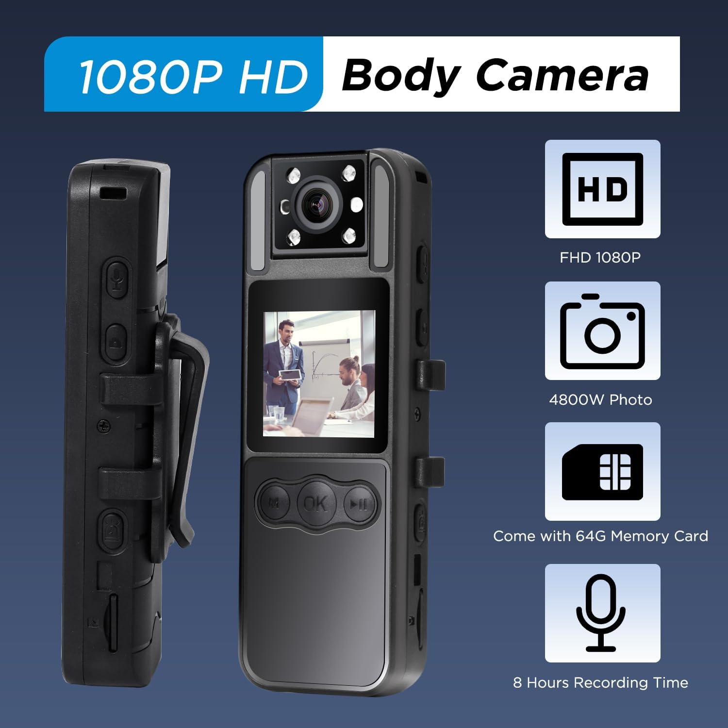 Giurrovo Cámara corporal de 64 GB con audio y video, mini cámaras corporales 1080P con visión nocturna infrarroja, videocámara de bolsillo de cámara