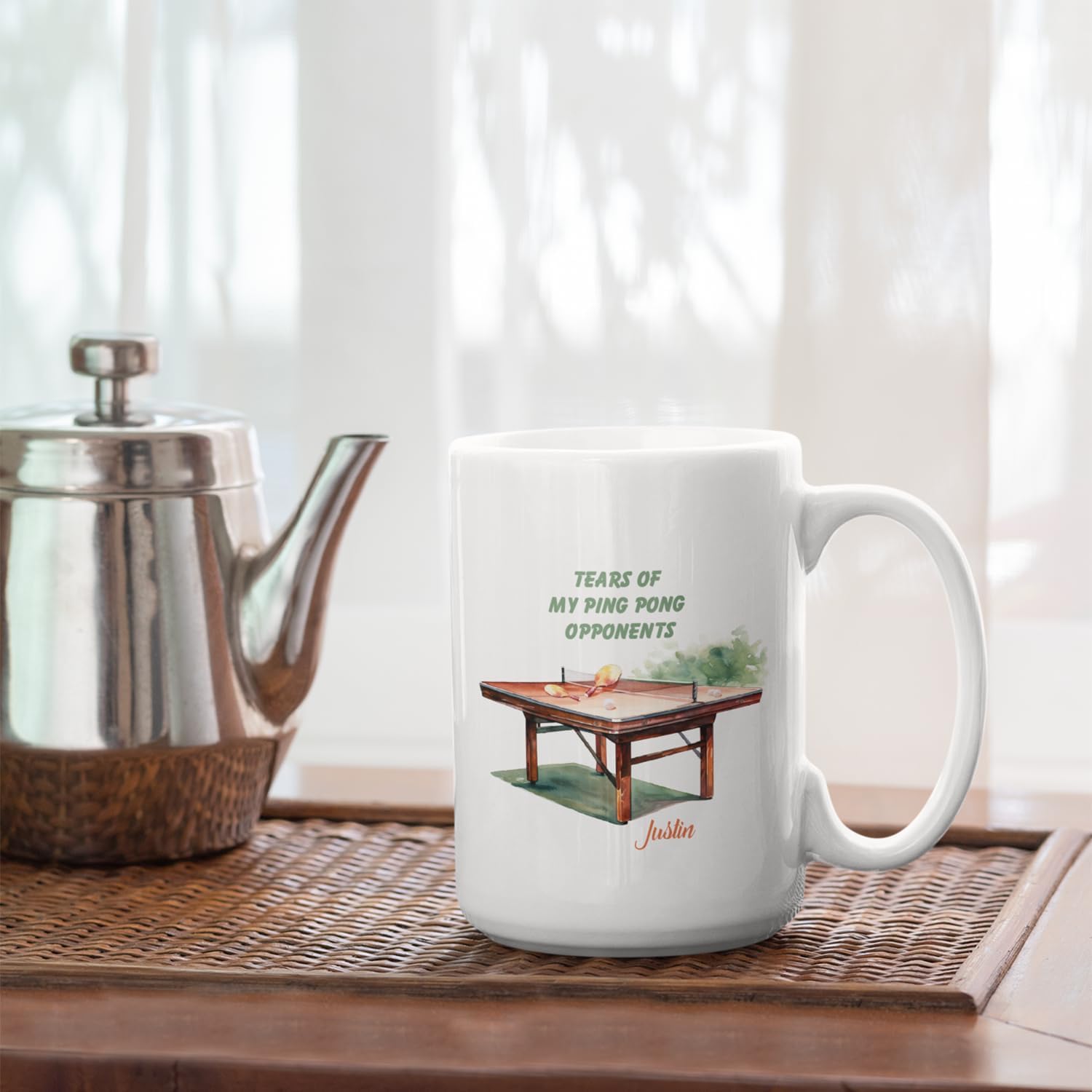 Taza de tenis de mesa, Taza personalizada de la pelota de ping pong con el nombre, Taza de café de tenis de mesa personalizada, Taza del amante del