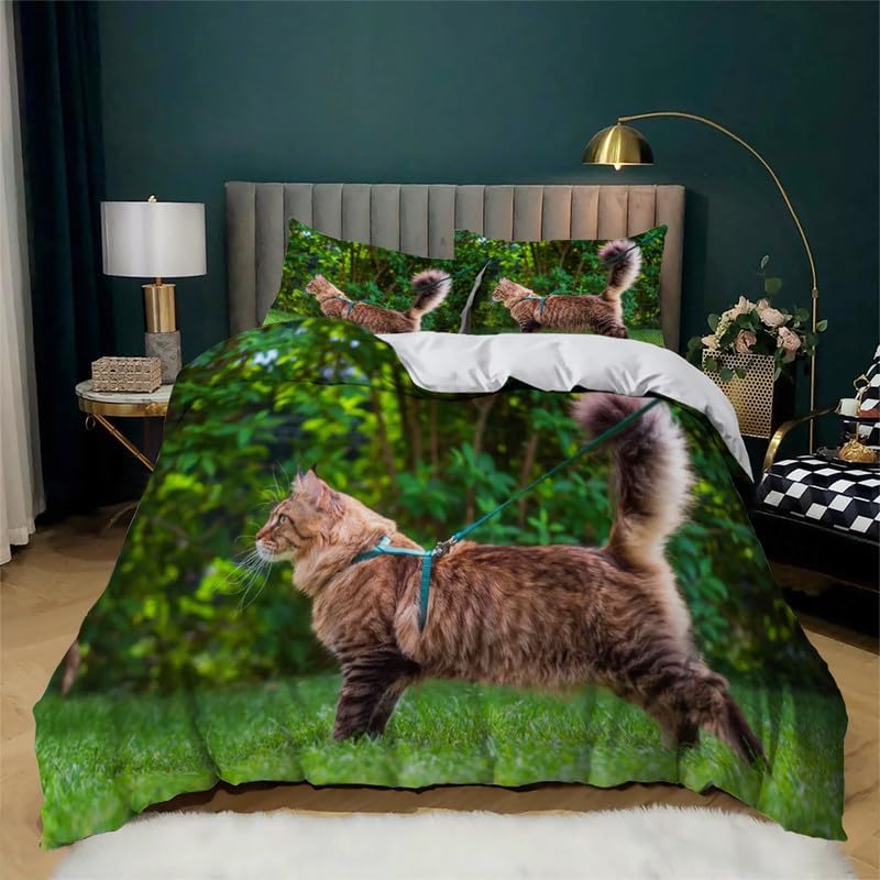 Dark Green Civet Cat Twin Duvet Cover Animal Print Twin Bedding Sets Soft Microfiber Comforter Cover and 2 Pillow Shams 20″X26″, Bed Set Duvet