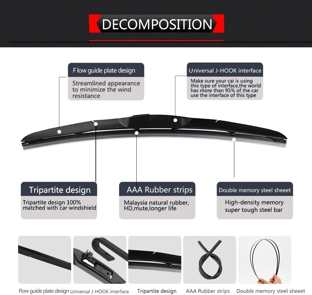 Juego de limpiaparabrisas delantero y trasero compatible con Hyundai i10 MK2 2013-2018 parabrisas parabrisas ventana lluvia cepillos de 22 pulgadas,