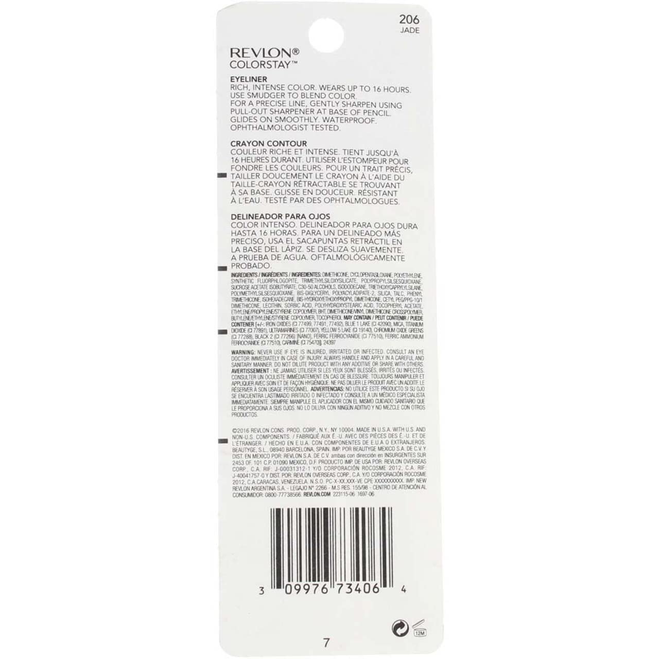 Rev Clrsty 206 Eyelnr Jad Size .01z Revlon Colorstay 206 Delineador de ojos Jade .01z