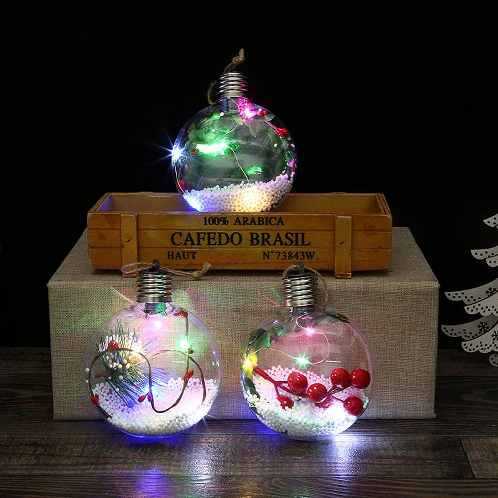 Adorno de bola de Navidad iluminada, bolas de adornos de Navidad de plástico transparente, colgantes de Navidad, adornos de bolas de Navidad con luz