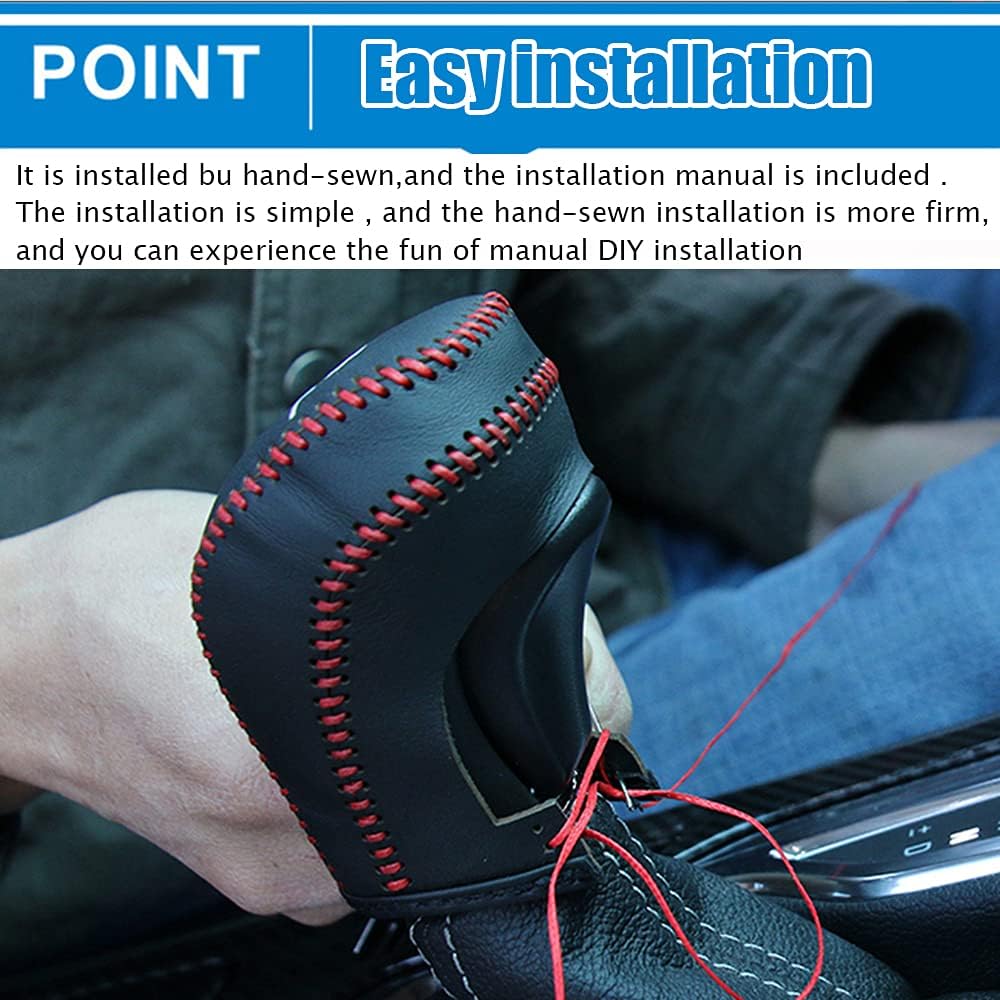 Funda protectora automática de cuero genuino en la perilla de la palanca de cambios, accesorios para el interior del automóvil (costuras negras)