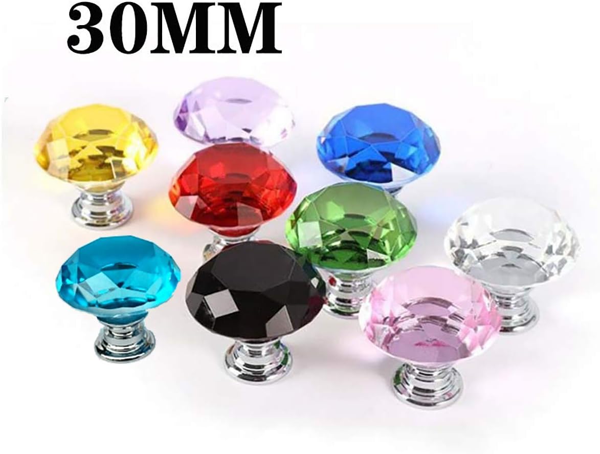2 pomos para puerta de cristal de 1.18 pulgadas (1.181 in) con corte de diamante, tiradores de cajón con tornillos M4x22mm para armario, armario,