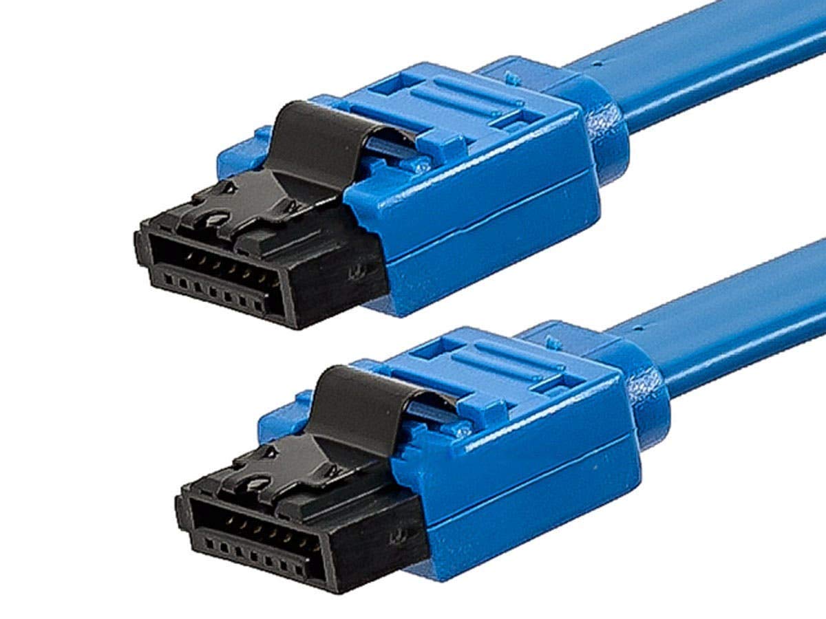 Monoprice Cable SATA III recto SATA 3 de 6 Gbps con pestillo de bloqueo en pulgadas, 1.5 pies, color azul (paquete de 10) compatible con discos