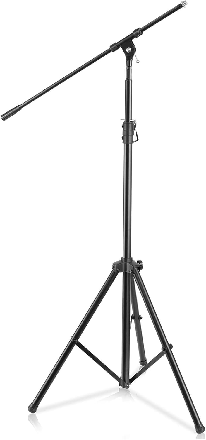 Pyle Soporte de micrófono resistente, altura ajustable de 51.2 a 78.75 pulgadas de alto y cable de micrófono Tienda Basics XLR macho a hembra, 10