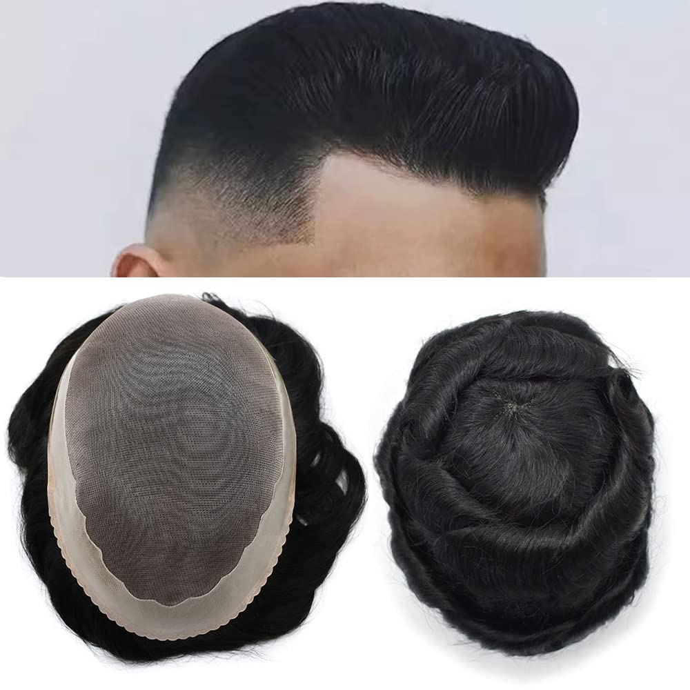 Mono tupé fino para hombres NPU alrededor de la pieza de cabello 8 x 11 pulgadas para hombre Toupee reemplazo de cabello humano para hombre, sistema