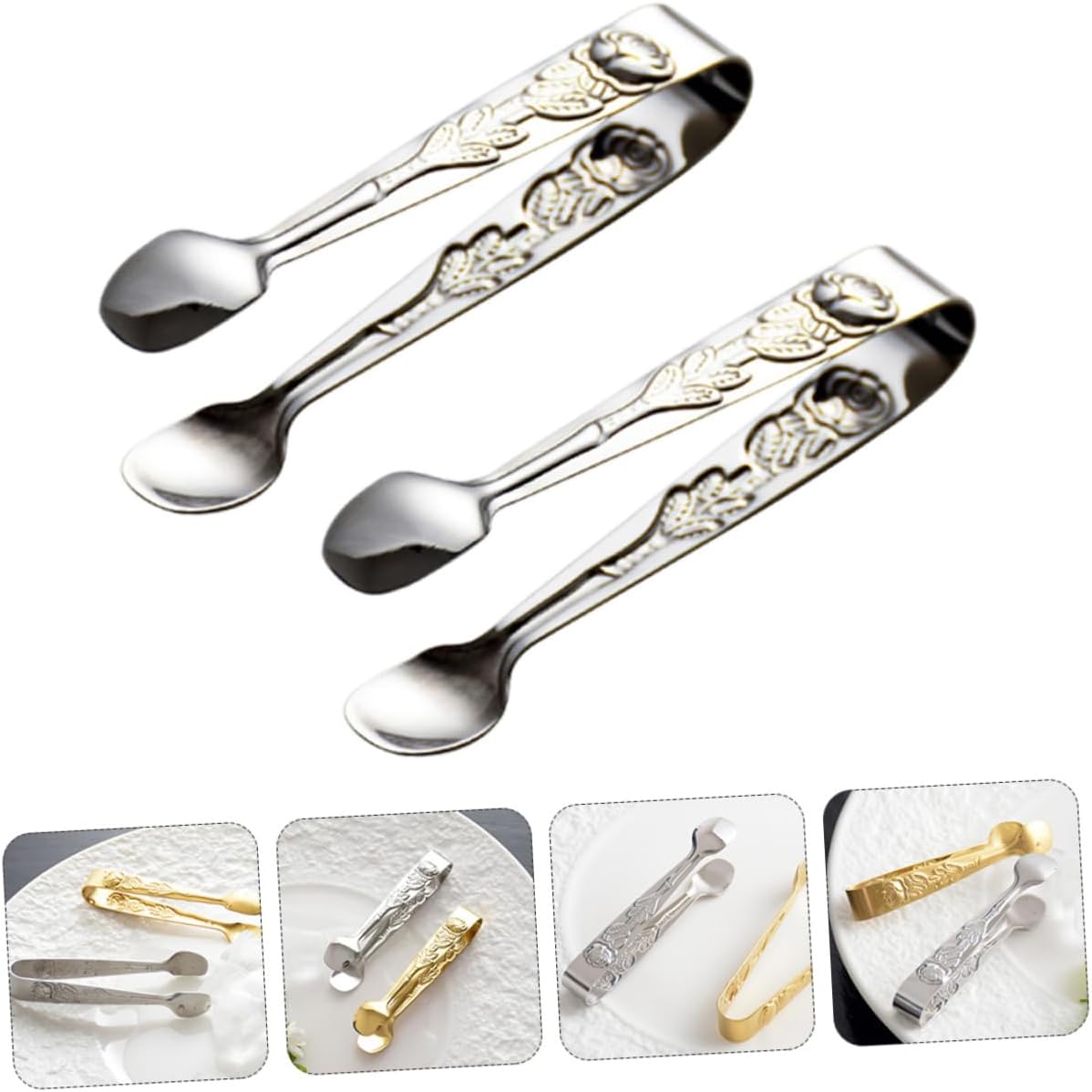 2 pinzas de acero inoxidable para alimentos, pinzas de azúcar rosa, pinzas para cubitos de hielo, mini alicates para dulces, buffet de dulces, clips