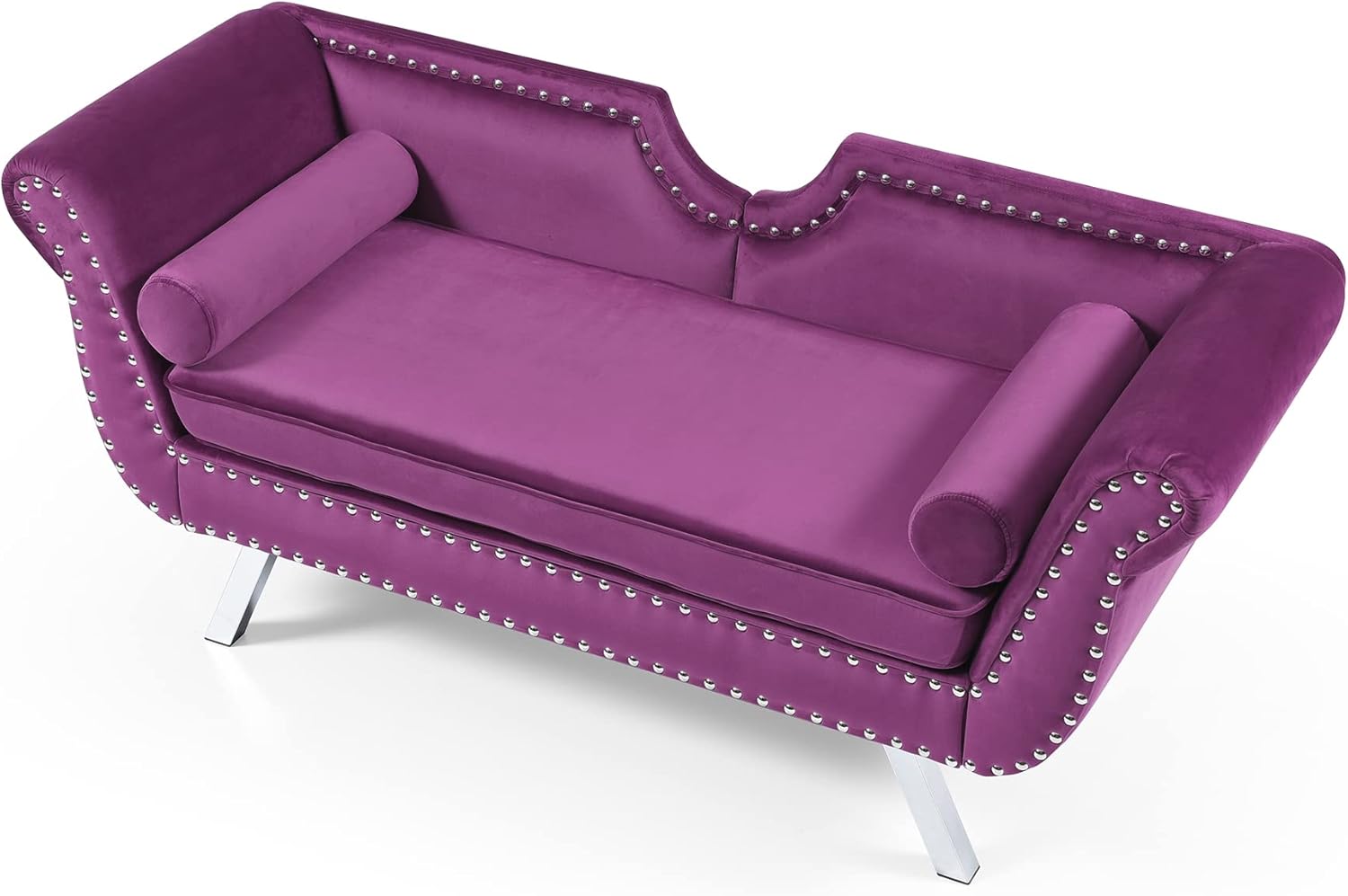 Sofá biplaza de terciopelo de 61 pulgadas, sofá Chesterfield tapizado con 2 almohadas redondas, sofá biplaza moderno de mediados de siglo con
