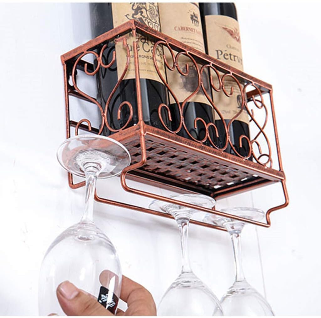 MiroDo Estante de pared de metal retro para el hogar, bar, con soporte para vidrio, soporte de exhibición para organizar botellas de vino, 3