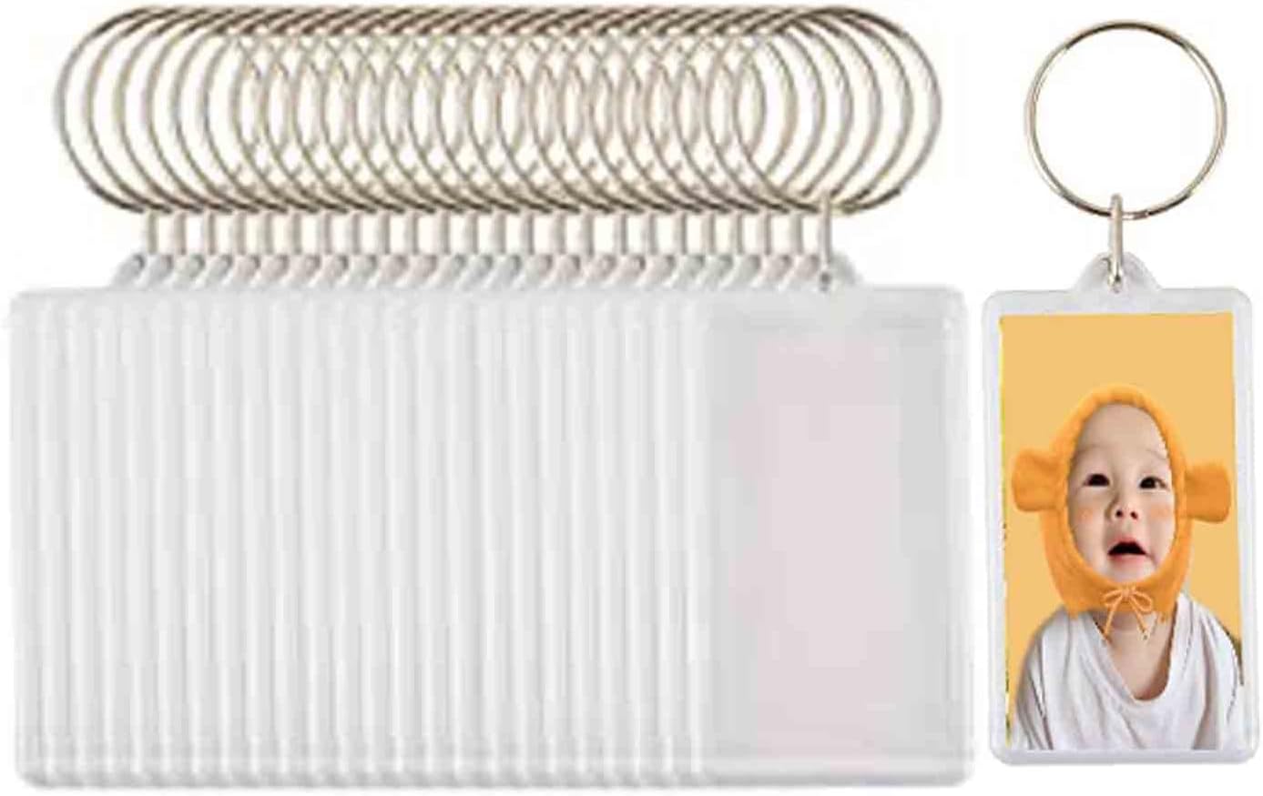 Snailmon Marco de acrílico para llavero de fotos, marco personalizado a presión, marcos de fotos transparentes en blanco, tamaño de 2 x 1.3 pulgadas