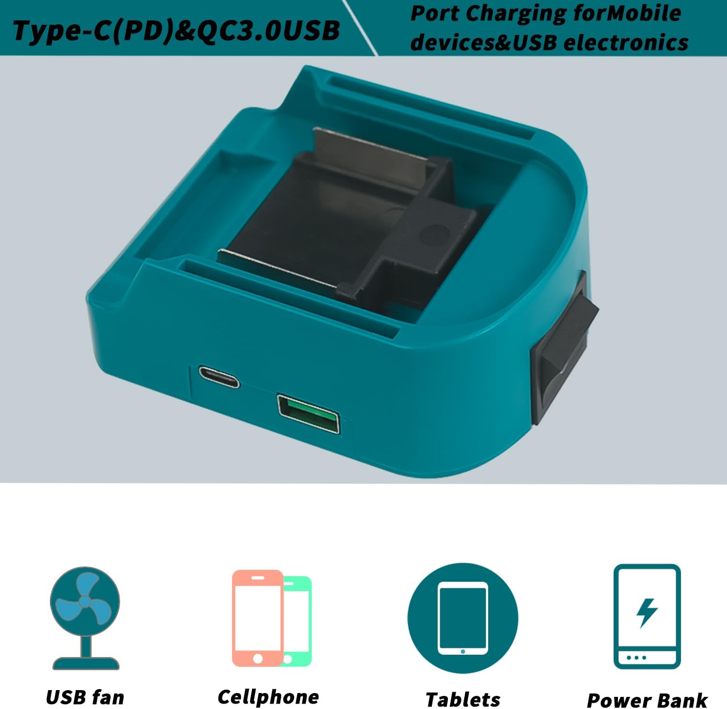 Adaptador de cargador USB para batería Makita de 18V, paquete de 2 adaptadores de carga rápida con interfaz USB tipo C DC 5V3A, 9V2.22A PPS