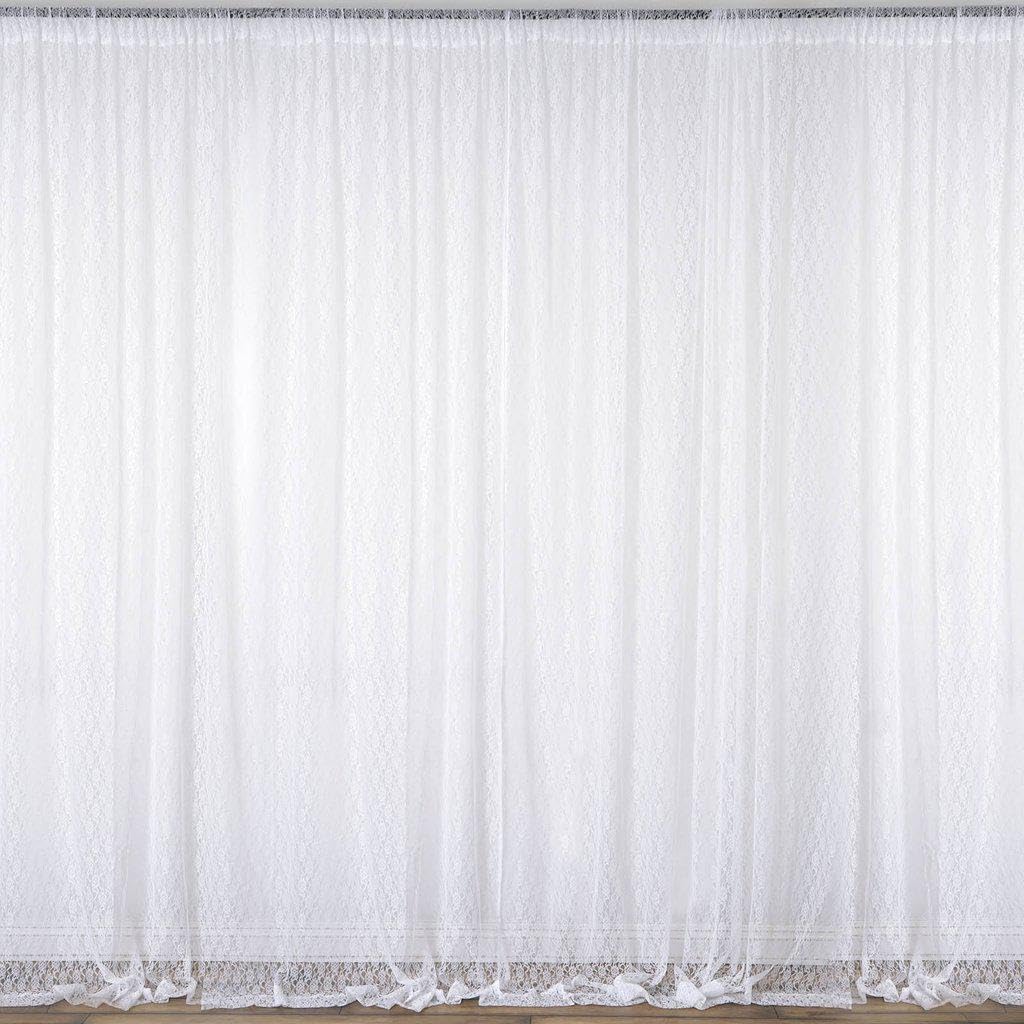 Efavormart – Paquete de 2 cortinas transparentes de encaje floral ignífugas blancas de 5 x 10 pies con bolsillos para barra