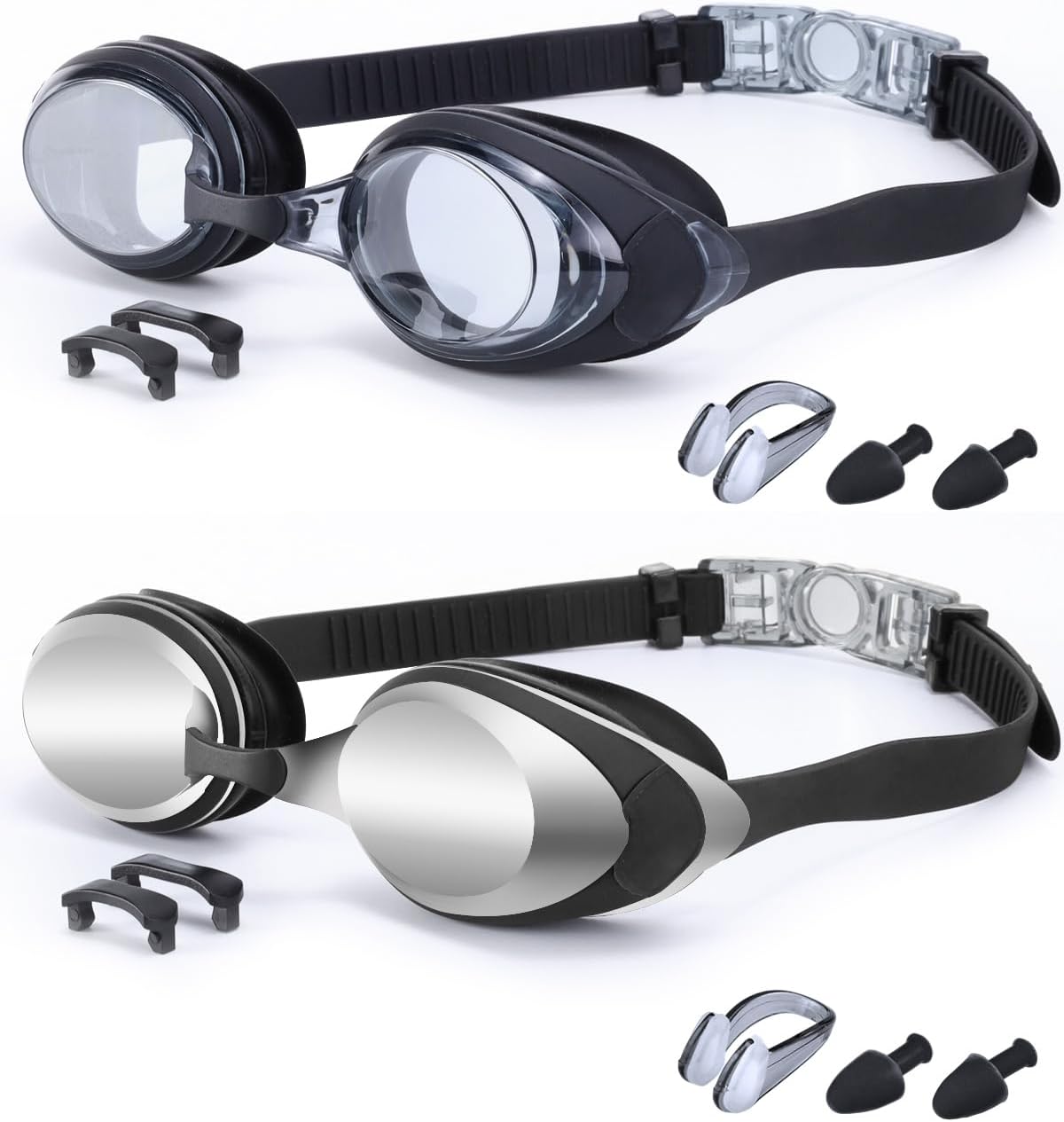 Paquete de 2 gafas de natación antivaho y UV, gafas de natación de silicona suave a prueba de fugas para adultos, hombres y mujeres