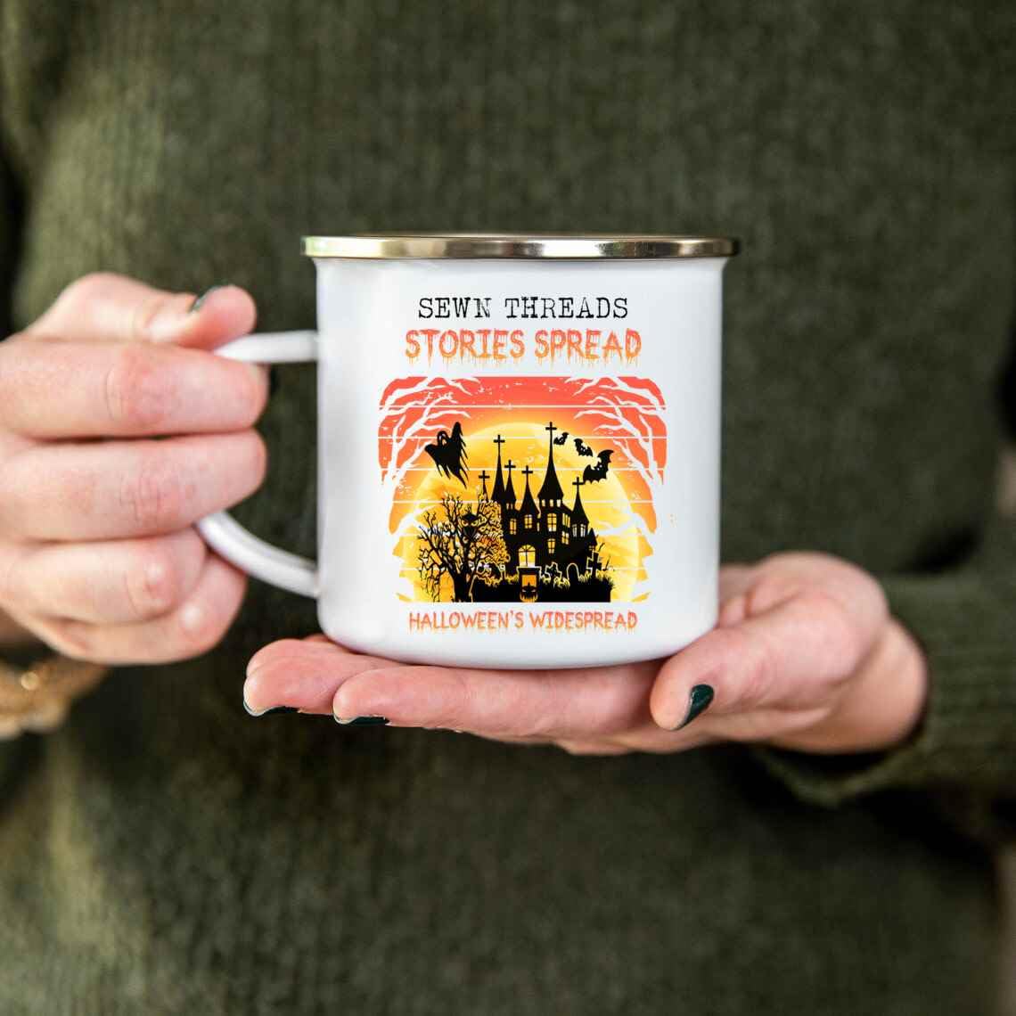 Inspirational Gift Spooky Threads Stories for Girls – Tales Of Halloween’s Widespread 12 Oz White Stainless Steel Camping Mug