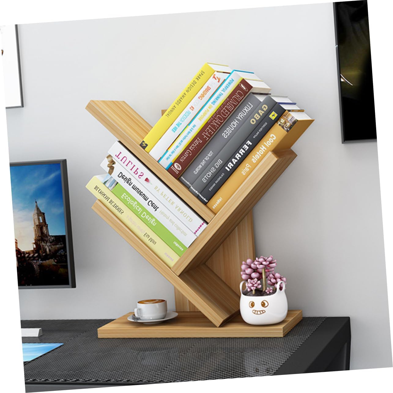 Estantería de madera de 3 capas para escritorio, estantería de árbol, estante de almacenamiento de moda pequeño