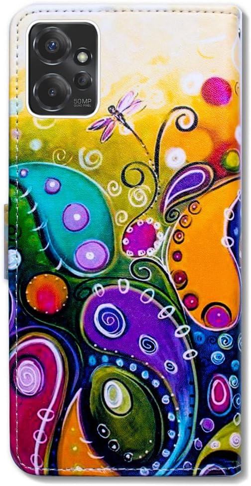 Funda para Moto G Power 5G, diseño de libélula colorida funda de piel con tapa para teléfono con ranura para tarjetas, soporte para Motorola Moto G
