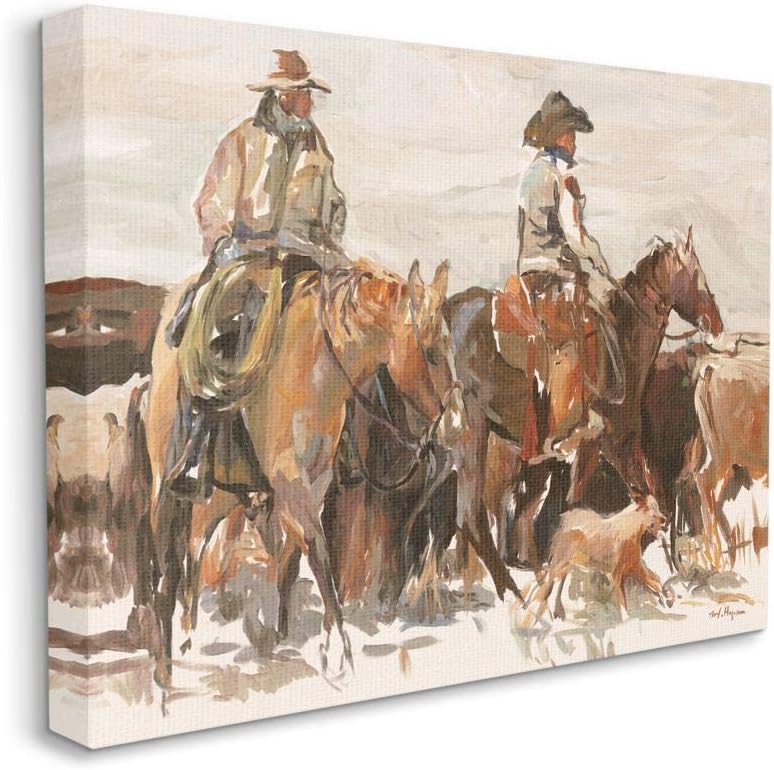 Stupell Industries Pintura de Cowboys And Horses Farm Western, 16 x 20 pulgadas, lienzo envuelto para galería