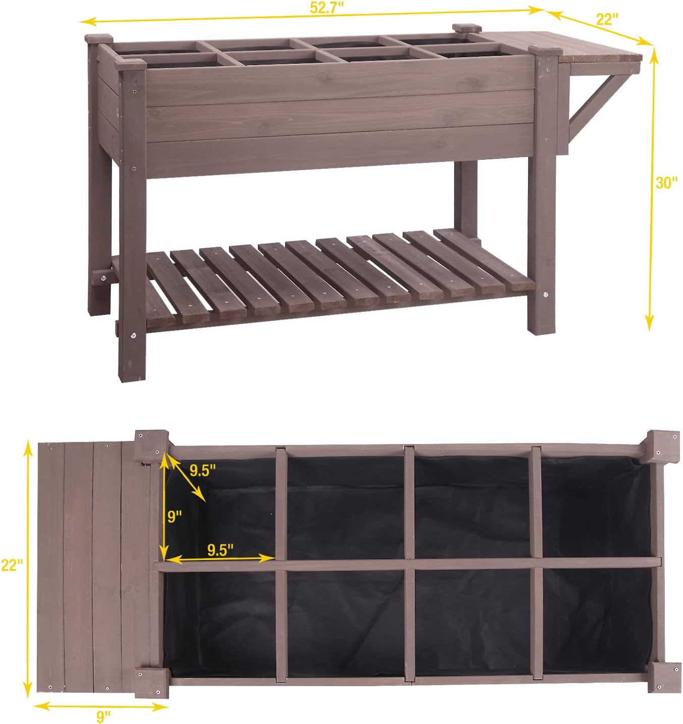 Aivituvin Cama de jardín elevada, maceta de madera elevada con soporte de patas para patio trasero, patio, balcón con forro de cama, para verduras,