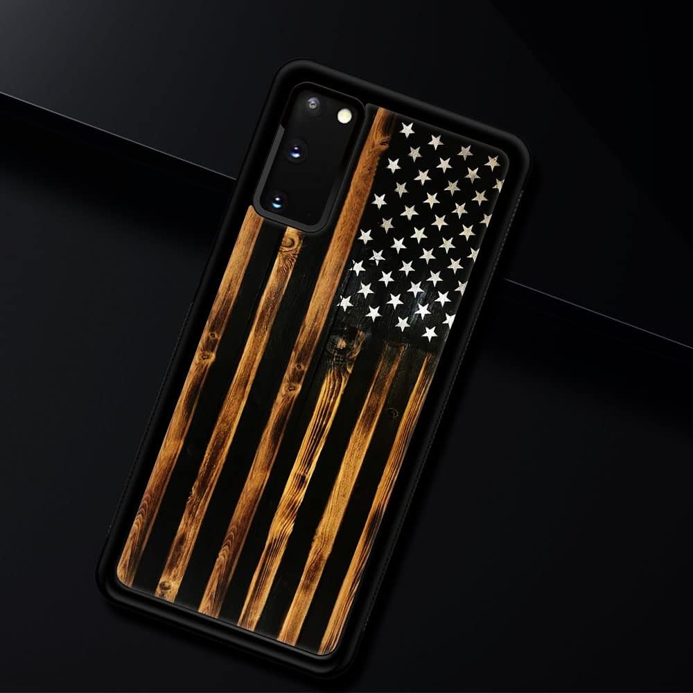 DJSOK Funda compatible con Samsung Galaxy S20 Plus, diseño clásico de patrón de bandera antigua de grano de madera para hombres, niños y niñas,