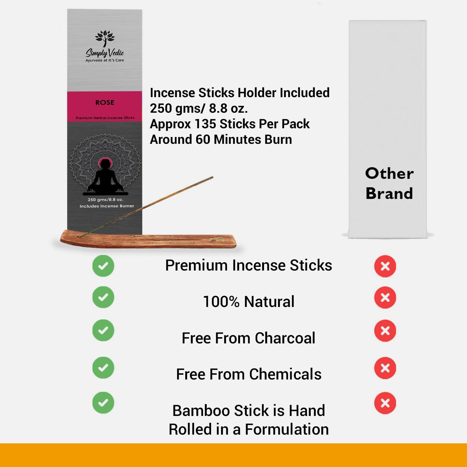 Varillas de incienso rosa de 8.82 oz (aproximadamente 135 varillas de incienso de alta calidad + soporte de incienso)  Dura 60 minutos, ideal para