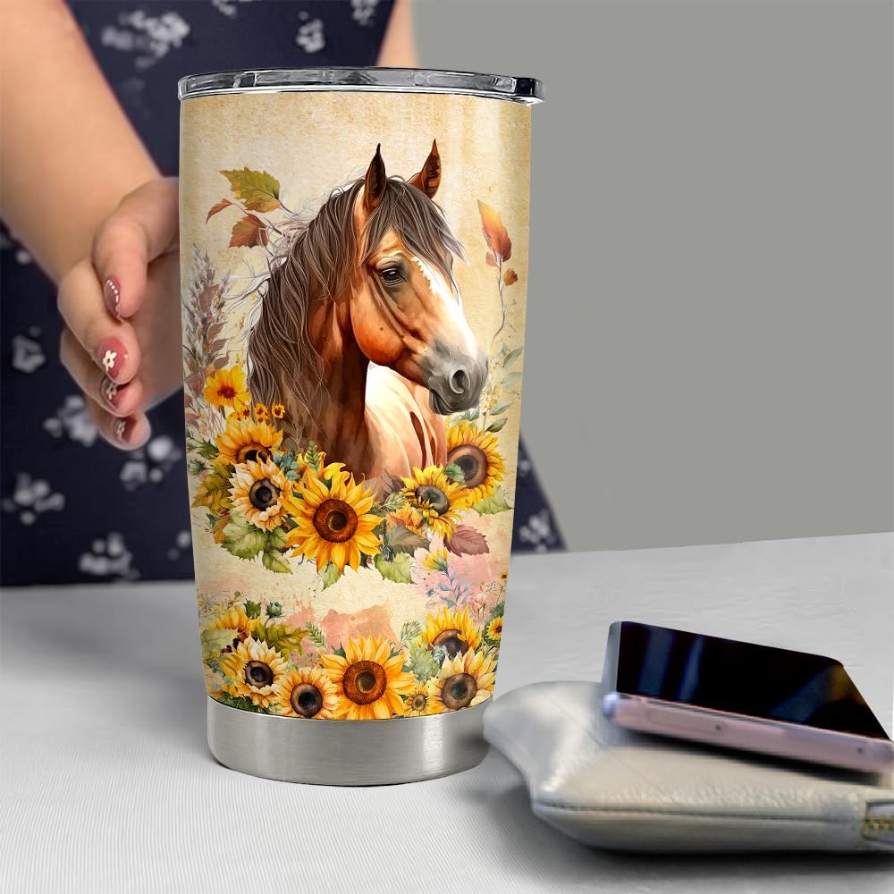 SANDJEST Vaso personalizado de acuarela de caballo de 20 onzas, 30 onzas, vasos aislados con tapa, taza de viaje para café, taza para mujeres y