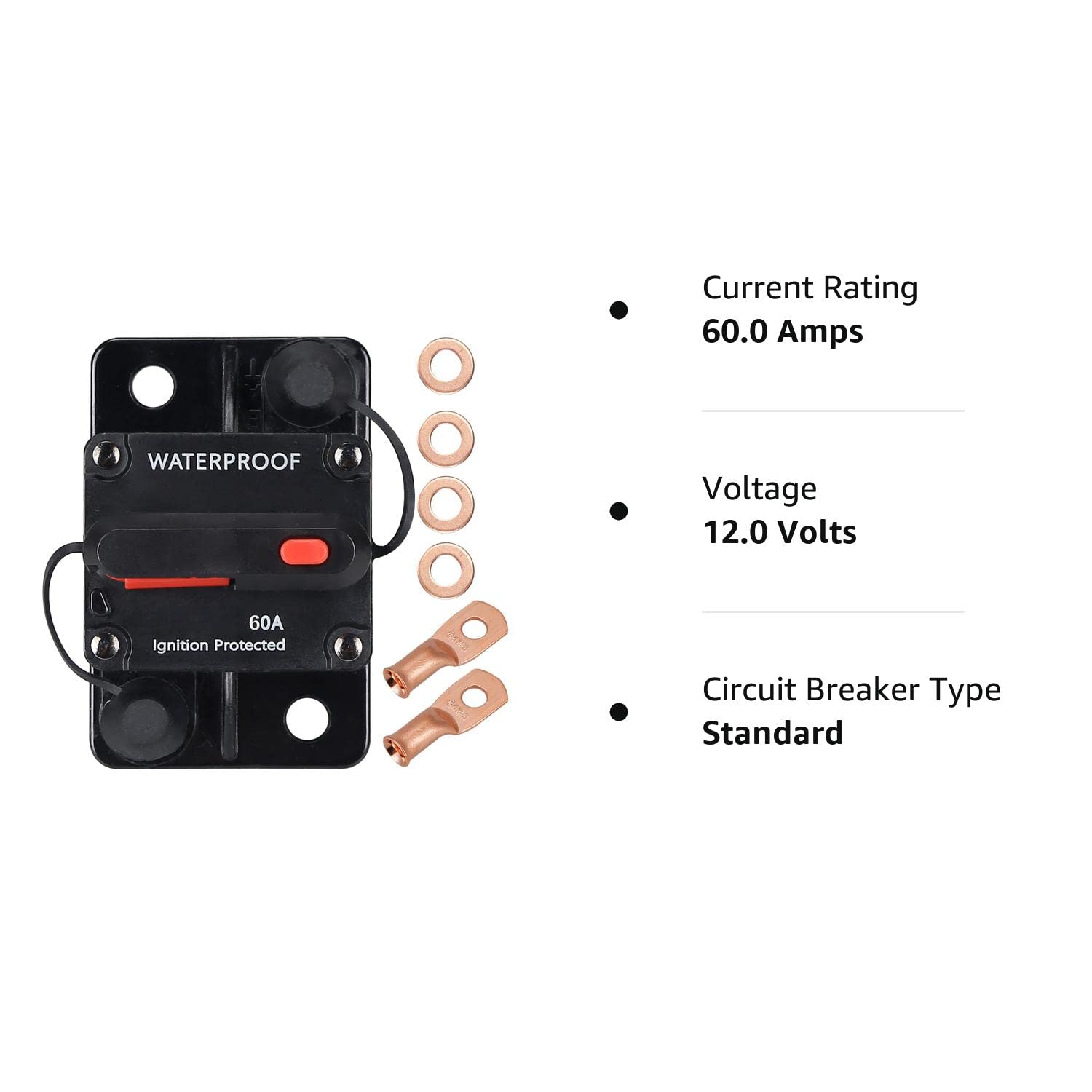 Disyuntor de 60 amperios, con reinicio manual, impermeable, 12V-48V CC, 30-304A, para motores marinos de arrastre de automóvil, barco, ATV,
