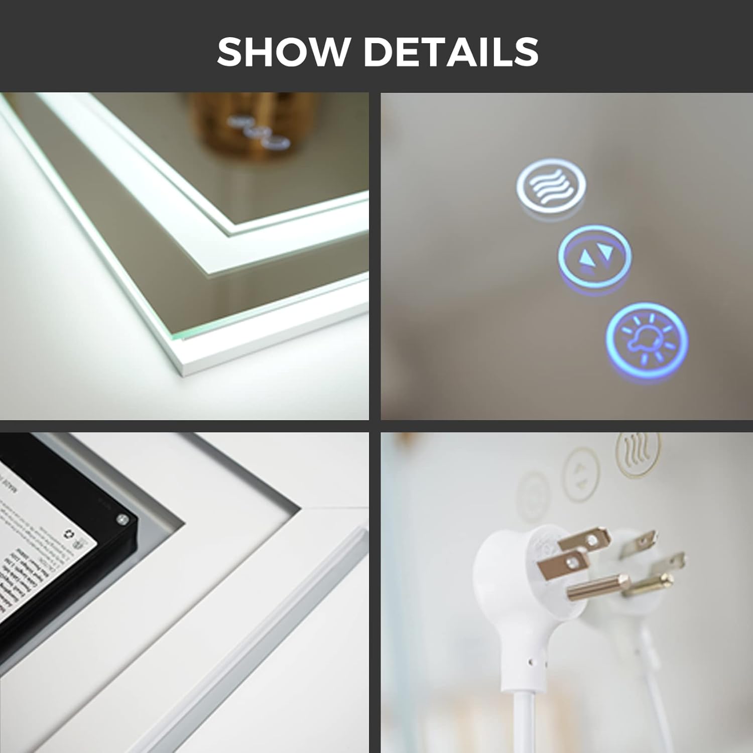 Espejo de baño LED de 40 x 36 pulgadas con luces, retroiluminado + frontal iluminado, espejo de tocador con luz antiniebla para pared de baño,